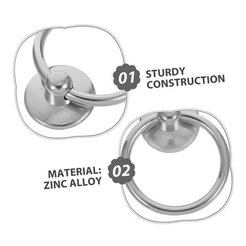 Close-up of Ten Pack Silver Metal Ring Drawer Pulls With Single Hole Vintage Style Drop Ring Knobs showing sturdy zinc alloy construction.