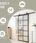 Interior with DIY Glass Sliding Kitchen Barn Door 42 Inch Wide 84 Inch High With Aluminum Frame And 5 Lite Tempered Glass Panels