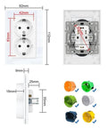 Stunning French Style 16A Double Wall Socket Boasts Tempered Glass Panel And Fresh Black Look For 220V Systems dimensions and color options.