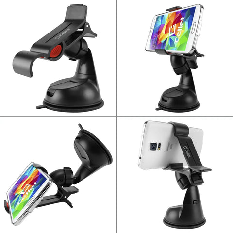 Universal Car Phone Mount Holder With Industrial Strength Sticky Gel Pad And Quick One Hand Release Cradle For Dashboard Windshield showing multiple angles.