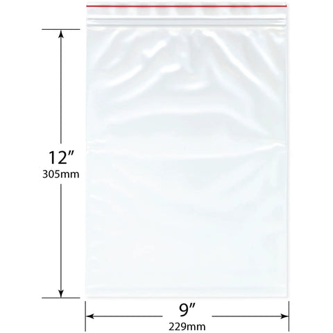 Red Line 9x12 Inch Zipper Reclosable Bags, 4 Mil Clear Poly Bags Food Safe, Easy Seal, Transparent Storage Bags Pack of 200 for Organization and Kitchen Use, 12 x 9 in