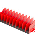 10 Tool Pliers Organizer Rack For Drawer Space Saving Holds 10 Pliers Upright Toolbox Ready Durable Made In USA Construction ORG41210 Pliers Organizer Stand Keeps Tools Grab And Go, red and black plastic dividers, non-slip base.
