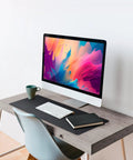 Go To Premium Leather Desk Pad 36 By 20 Inch Waterproof Reversible PU Leather Mat on office desk with monitor and cup