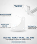 Diagram of Heavy Duty Shelf Bracket Reinforcement Kit For Angle Steel Racks, detailing steel construction and precision fit.