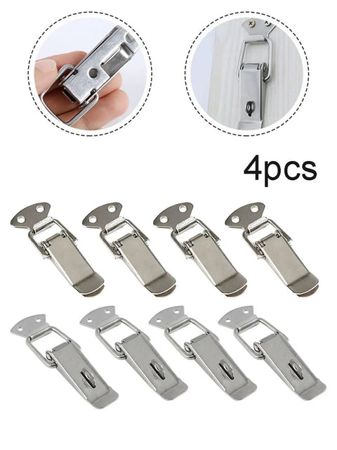 Eight Pack Heavy Duty Door Latches For Cabinets 7.2 By 2.7 Cm Cold Rolled Steel Spring Catch Toggle Lock shown in 4 pieces