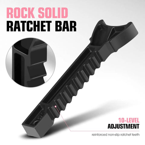 Close-up of a black rock solid ratchet bar for 10-level adjustment, part of Pair Of 3 Ton Jack Stands For Cars And SUVs display.