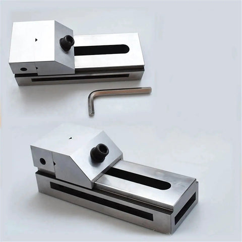 Precision Mini Drill Press Vise Clamp QKG63 For Grinder Drill Press EDM And Surface Grinder, heavy duty steel vice shown with L-shaped tool