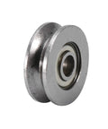 Single V Groove Ball Bearing close-up, miniature steel V pulley, 3x12x4mm, for rail track linear motion, carbon steel, double shield
