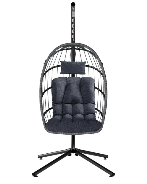Cozy Outdoor Egg Chair With Stand, Wicker Hanging Swing Chair With Cushion, 350 Lb Weight Capacity For Patio Garden Balcony And Bedroom, Tool Free Assembly In Under 30 Minutes, Dark Grey