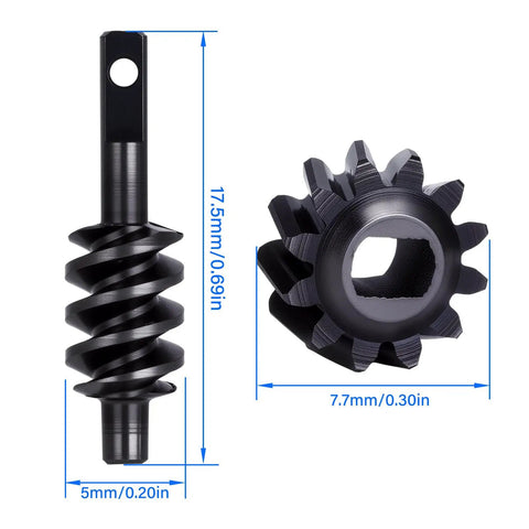 Hardened Steel Helical Axle Gear Set 12T For 1/30 RC Crawler With CNC Machined Worm And Spur Gears measurements shown