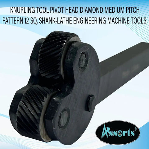 Knurling Tool With Pivot Head Diamond Pattern For Lathe And Engine Tools, Medium Pitch Diamond Knurl, Half Inch Square Shank