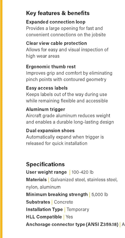 Key features and specifications of A5 Concrete Expansion Anchor 5,000 Lbs Mbs Reusable Steel for heavy duty anchoring.