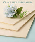 Unfinished basswood plywood sheets, four 12x16 inch, 1/4 inch thick (6mm), natural wood color, front view.