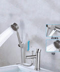 Faucets, 304 Stainless Steel Faucet Basin Cold Heat Nozzle Shower Pull Spray with dual-handle and adjustable nozzle.