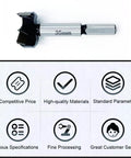 35 Millimeter Tungsten Carbide Wood Hole Saw Auger Drill Bit With Arc Curve Head, 35mm size, product features highlighted below.