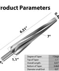 Diagram of 7 Degree Tapered Ball Joint Reamer One And One Half Inch Per Foot High Speed Drill Tool, showing dimensions and angles.