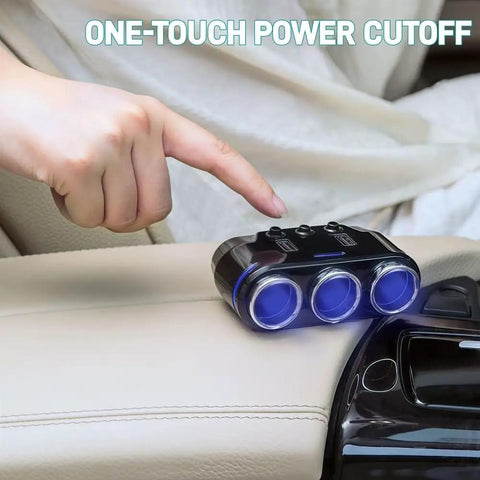 Heavy Duty Wireless Car Charger For Toyota RAV4 EV With Independent Switches And Led Voltage Display Plus 150W Quick Charge 3 showing one-touch power cutoff.