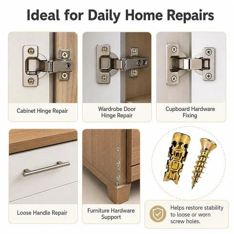 6x14mm Expansion Anchors For Wood And Cabinet Hinge Screws For Stripped Screw Hole Repair No Drill Needed 6mm Door Hinge Hardware Kit