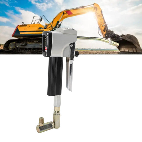 Portable Pneumatic Grease Gun Kit With 400 Bar High Pressure Automatic Lever Metering Aluminum Alloy Body in front of a digger