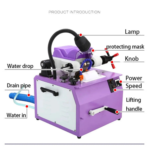 Purple Pro Grade Stone Grinding And Polishing Machine For Jewelry Making Beads Crafting with labeled components.
