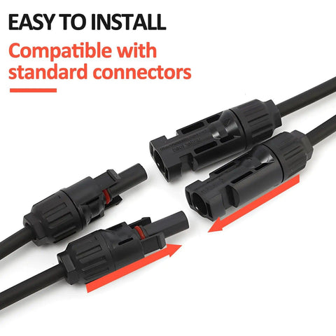 10 Ft 10 AWG Solar Extension Cable with Female and Male Connectors Plus Free Solar Y Adapter Kit showing connection detail