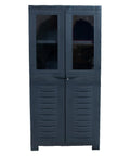 Resin Garage Storage Cabinet With Two Acrylic Glass Doors Freestanding Utility Organizer For Laundry Room Office And Basement Charcoal Finish Heavy Duty 48.75 Inch Tall