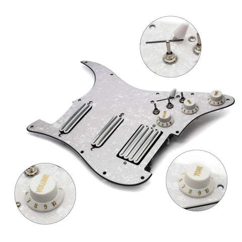 SSH Coil Split Pickguard With Two Mini Humbuckers And One Four Coil Bridge Pickup High Output Loaded Prewired Scratchplate in Pearl White