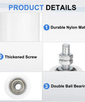 Eight Pack Sliding Gate Guide Rollers With Nylon Wheels, 1.57 Inch Diameter By 2.36 Inch Length, Sealed Ball Bearing Gate Guider For Sliding Doors, White showing nylon material, thickened screw, double ball bearing.