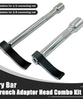 1/2 and 3/8 Inch Drive Pry Bar Wrench Adapter Head With Extension Bar, Adjustable Crowbar Adapter Combo Kit