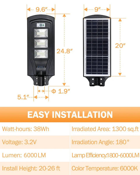 Dimensions and specs of 200W Solar Street Light With 6000 Lumens, Waterproof Outdoor Lamp, Dusk To Dawn With Motion Sensor And Remote