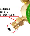 Close-up of oxygen and acetylene gas gear regulator gauges set for welding, rear entry LDB series hose fitting details
