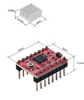 Four Pack Stepper Motor Driver Modules With Heatsinks for precise motion in 3D Printers, showing module dimensions and heatsink size.