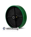 Heavy Duty Industrial Caster Wheels 8 By 2 Inches Green Polyurethane, Beefy Load Bearing Up To 6000 Lb, Set Of 100, side view with bolt
