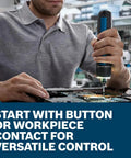 Person using 4V Max USB C Rechargeable Screwdriver With Dual Activation For On The Go Use on electronics with LED worklight