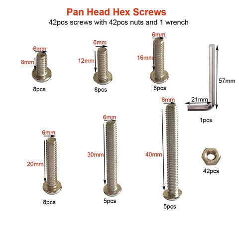 84 Piece M6 Hex Socket Bolts And Nuts Set Stainless Steel 304 Hardware Kit displayed with screws, nuts, and wrench.