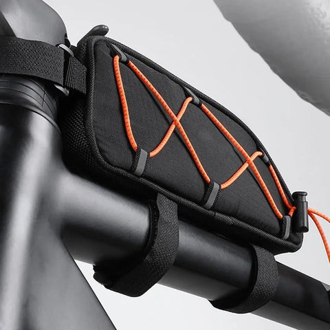 Heavy Duty Bike Phone Bag Waterproof Top Tube Frame Pouch For Road Mountain E-Bikes Big Touch Screen Window Holds 7 Inch Phones Secure Storage Wallet Tools black nylon top tube bag mounted on bike frame