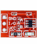 Front view of TTP223 capacitive touch switch module, showing circuit board design and components for DIY projects.