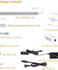 Under Cabinet LED Lights Kit 8 Pack 11 Inch Linkable Dimmable 6000K Cold White Plug In Or Hardwired package contents display