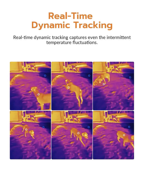 Thermal Imaging Camera With AI Scene Detection And Thermometer Mode For Home And Electrical Inspections, Detect Water Leaks, Insulation Gaps, Floor Heating Faults, Moisture And Solar Panel Issues, No-Fuss Setup Required showing real-time dynamic tracking
