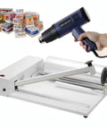 Get This Manual Shrink Wrap Heat Sealer Machine with hot air gun and film rolls for efficient packaging and sealing.