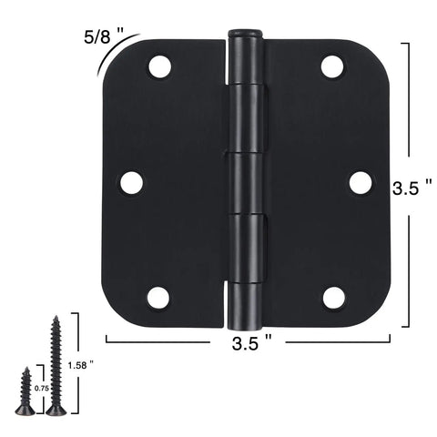 Heavy Duty 3.5 Inch Matte Black Door Hinges 24 Pack With Smooth As Silk Swivel Action And No Sweat Install Screws for installation and dimensions.