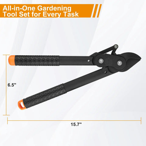 Heavy Duty Three Piece Garden Tool Set With Lopper, Hedge Shears And Pruning Saw For Tree Branches, Backyard, Carbon Steel Blades