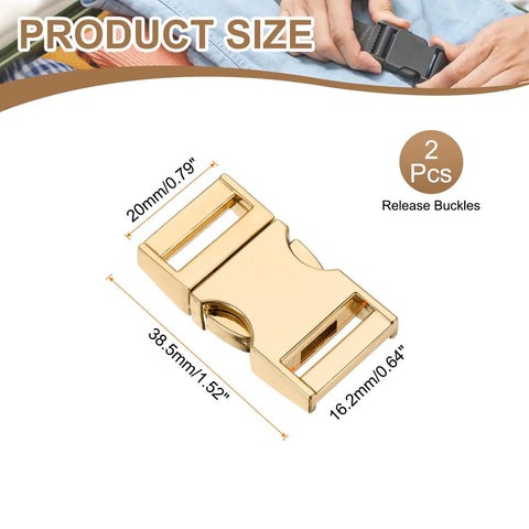 Two Pack Metal Quick Side Release Buckles One And A Half Inch Zinc Alloy Adjustable Replacement Snaps Clips Clasps Light Gold