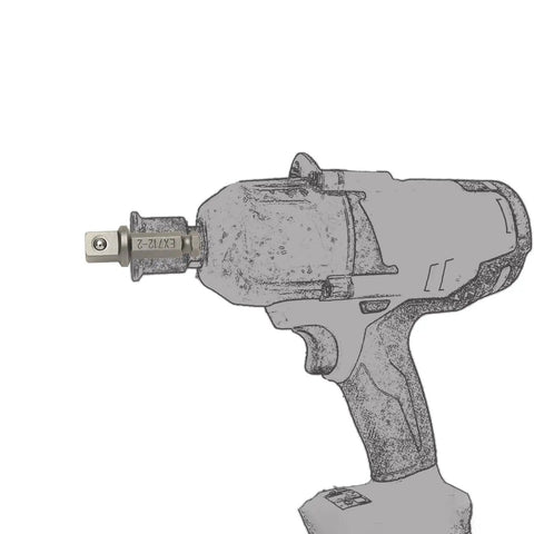 7/16 Hex To 1/2 Square Socket Adapter Drive Converter With Spring Ball Retainer attached to a cordless impact wrench