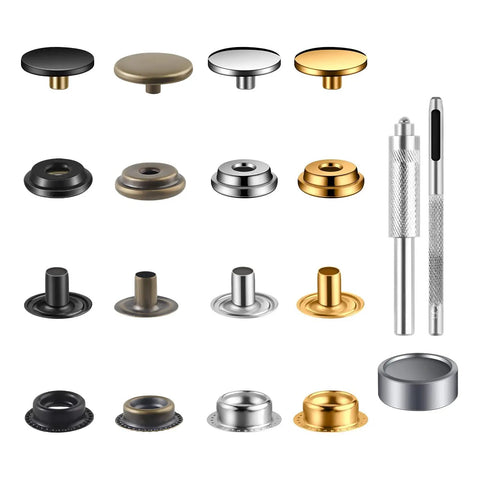 Leather Snap Fastener Kit 100 Sets Five Eighth Inch 15mm Snap Buttons For Leather Bags Jeans Clothes And Fabric Anti Rust Finish Includes Gold Silver Bronze Black Colors And 3 Installation Tools For Easy DIY Repairs