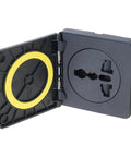 Rugged 10A Weatherproof Outdoor Power Outlet With Secure Cover For Caravans And RV Campers, open view showcasing black housing and socket.