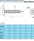 Top Shelf Number 14 By 1 1/2 Inch Truss Head Self Tapping Wood And Sheet Metal Screws technical drawing with dimensions