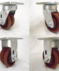 Built Tough Heavy Duty Swivel And Rigid Caster Set Featuring 4 Inch By 2 Inch Ductile Steel Wheels Kingpinless Design rated at 1500 pounds.