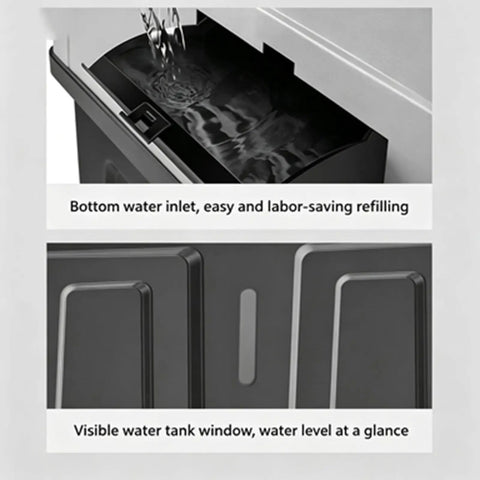 Bottom water inlet showing easy refilling and visible water tank window for swamp cooler. Beat The Heat For Real With This Portable Swamp Cooler Featuring 360 Degree Swivel Evaporative Air Blower For Home And Office Spaces To Stay Cool All Summer Long.