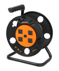 Heavy Duty Open Cord Reel With Four Grounded Outlets, Hand Wind Retractable Power Cord Organizer, 15 Amp Circuit Breaker, Orange